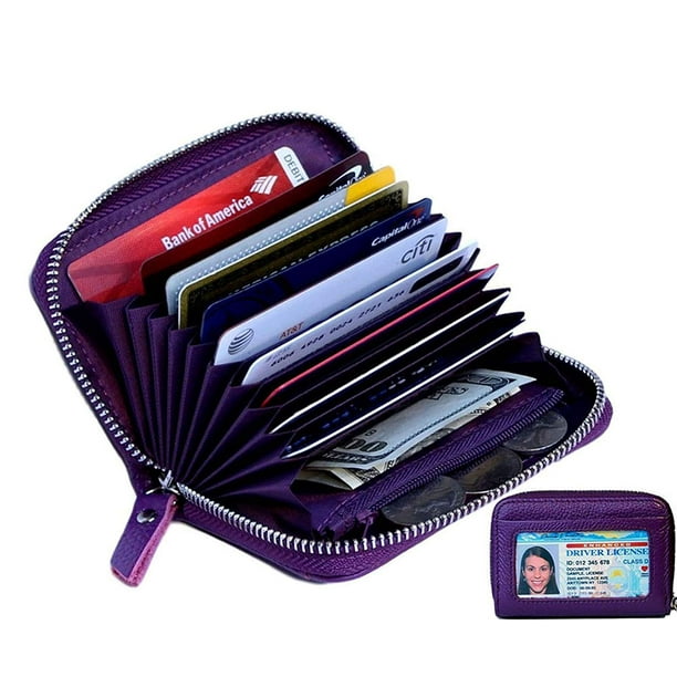 NapaWalli Womens Genuine Leather RFID Secure Spacious Cute Zipper Card Wallet Small Purse 